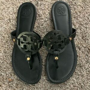 Tory Burch Miller, black leather flip-flops, sandals